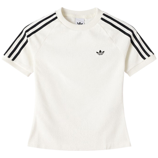 Adidas阿迪达斯三叶草女圆领修身时尚舒适休闲运动短袖T恤 KD1411