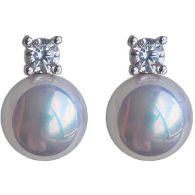 akoya极光镜面人造天女伴彩戴妃珍珠耳钉法式高级感S925纯银耳饰