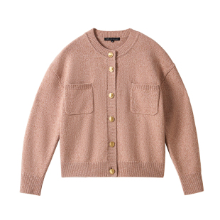 23区日系秋季通勤宽松纯山羊绒圆领针织羊绒开衫编织绒衫商场同款