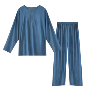 棉绸睡衣男夏加肥加大码人造棉中老年宽松长袖长裤两件套装家居服