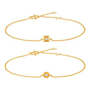 莱绅通灵 蜜糖系列 999足金古法黄金方圆糖钻石手链