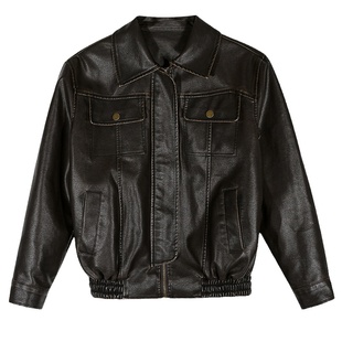 落落狷介 仿皮衣女款2025新款咖啡色小个子皮夹克外套秋冬款短款