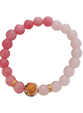 原创国风国潮粉色天然石串珠手链
