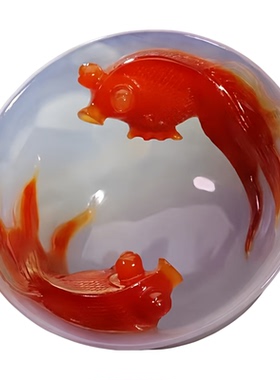 纯天然玛瑙鱼碗中式装饰摆件