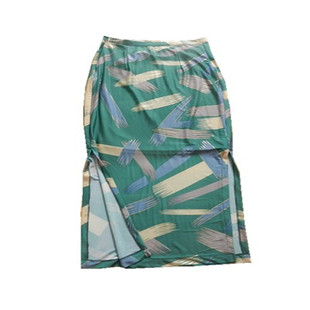 夏薄绿花弹力水晶麻下身长裙高腰包臀一步裙旗袍式左右开叉修身裙