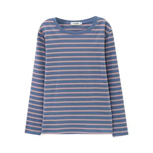 纯棉薄款打底衫女2025春秋新款中年女士纯棉条纹长袖t恤宽松上衣