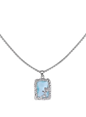 小众时尚原创设计精致高级感夏日气质颈链蓝色宝石玫瑰吊坠项链女