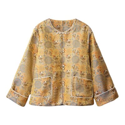 SILVIYE乐舞长安宋锦填充100%桑蚕丝新中式外套国风宽松棉服25冬