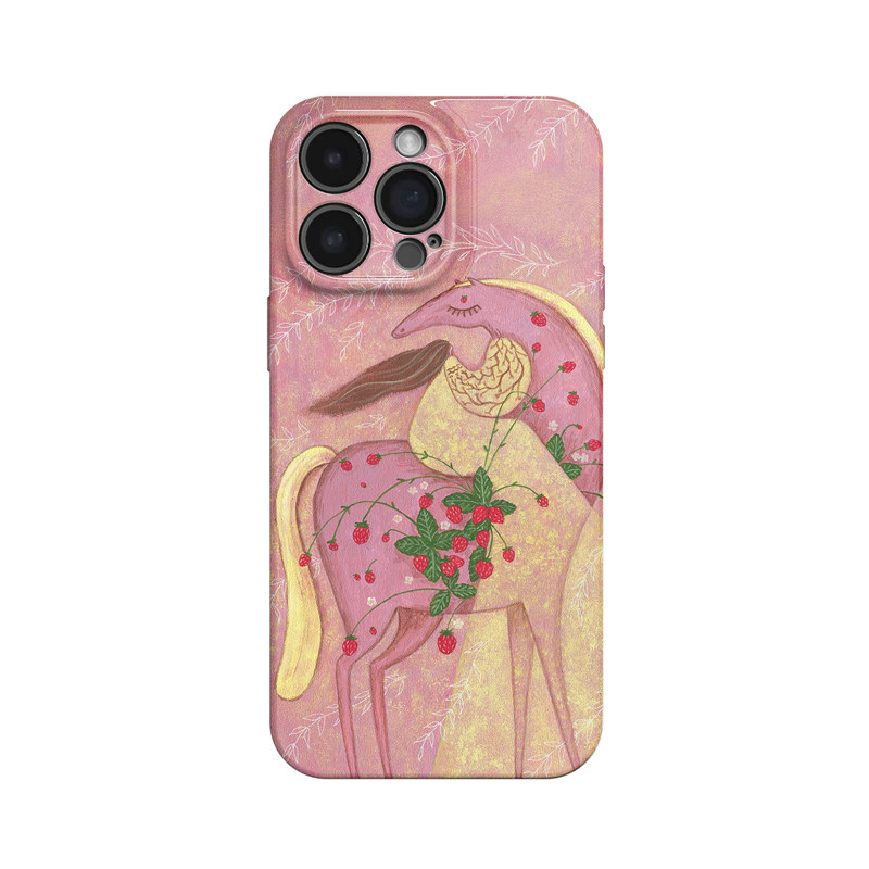 草莓与梦~粉色复古艺术适用iPhone16/15pro手机壳新华为mate70小米14畅享70vivoS19软iqooneo10苹果14荣耀90
