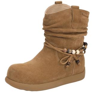 saturdaymode厚底雪地靴女2025冬季新款显瘦加绒保暖复古毛毛棉鞋