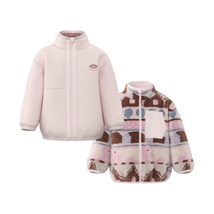 【两面穿】papa爬爬冬季新品儿童外套男女童加厚摇粒绒保暖宽松