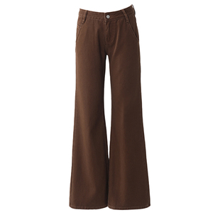 美式复古低腰修身微喇牛仔裤女秋冬显瘦垂感拖地裤美拉德风长裤女