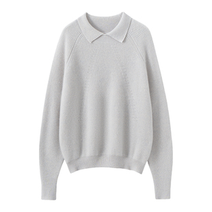 恒源祥柠檬黄100%山羊绒娃娃翻领套头毛衣新款减龄显瘦针织打底衫