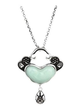 宫廷汉服旗袍泰银仿和田玉平安锁挂坠中国古风项链首饰品送妈妈款