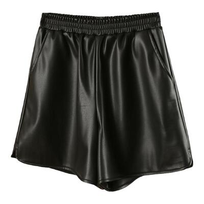 黑色皮裤短裤女春秋高腰阔腿裤