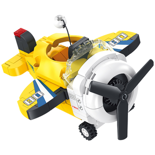 方橙积木儿童益智力拼装趣动飞行队模型玩具男孩拉线飞机拼图礼物