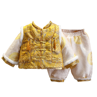 宝宝周岁服冬中国风唐装马甲三件套男童抓周礼服儿童新年装拜年服