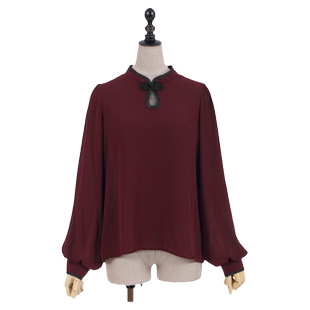 axes femme kawaii日系中华风撞色灯笼袖洛丽塔盘扣上衣TS91X30S