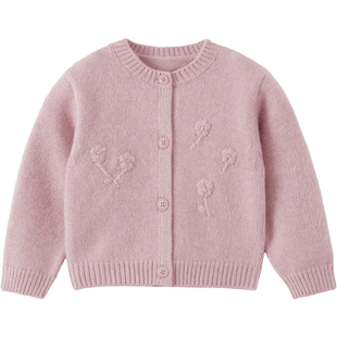 马克珍妮女童立体花朵轻软针织开衫宝宝毛衣2025年秋冬新款551868