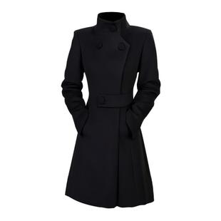 秋冬短款女正肩袖毛呢外套收腰气质呢羊毛大衣显瘦长袖时尚黑色