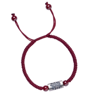 福一方朱砂手链本命年纯银生肖s925银红绳女手工编织情侣手绳礼物