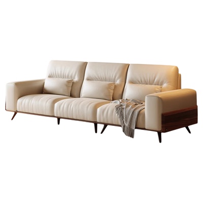 顾家家居实木白蜡木真皮直排沙发