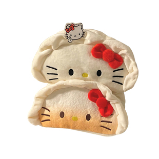 KT猫饺子笔袋造型可爱少女化妆包大容量毛绒文具学生卡通收纳笔袋