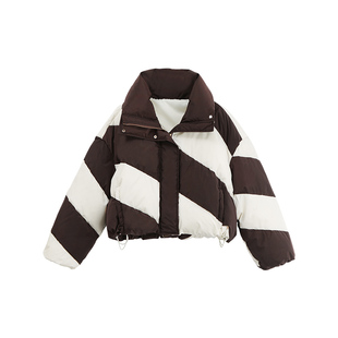 【商场同款】X--MOOM冬季新款设计感斜条纹宽松保暖羽绒服女