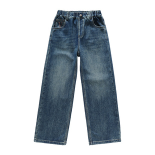 女童加绒裤子秋冬款2025新款大童洋气窄版直筒阔腿儿童冬季牛仔裤