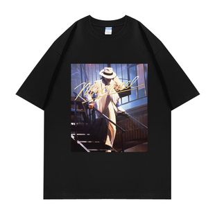 迈克尔杰克逊照片图案印花巨星之路电影周边短袖T恤衣服体恤半袖