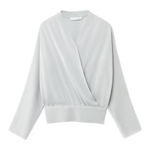 【重磅真丝】OVV2025春夏新款女装淡人22MM双乔缎交叠V领上衣