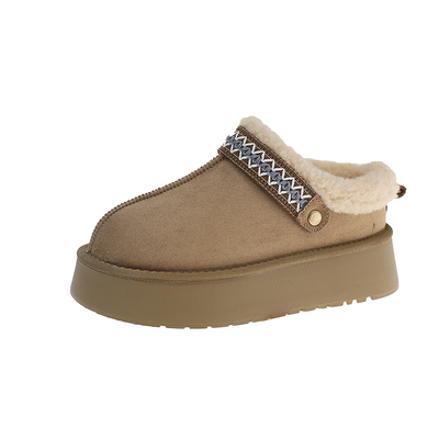 厚底加绒保暖勃肯鞋雪地靴半拖棉拖鞋女外穿2025冬季新款毛毛拖鞋