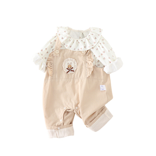 女宝碎花背带裤两件套婴幼童洋气甜美连体衣2026新款女童哈衣套装