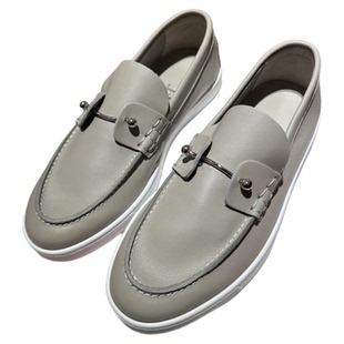 2025夏新款真皮老钱风一脚蹬男士头层牛皮休闲红底乐福鞋轻便柔软