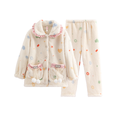 芬腾母女睡衣秋冬季珊瑚绒家居服