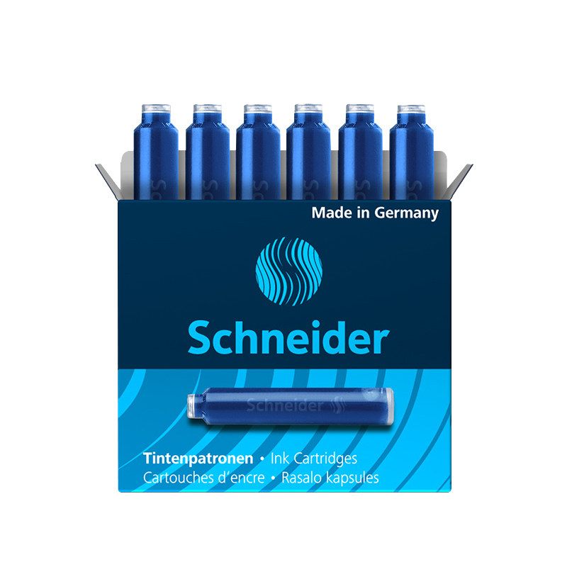 德国Schneider施耐德钢笔墨囊墨水墨胆非碳素蓝色可擦黑色蓝黑色2.6mm口径小学生三年级钢笔墨囊欧标通用替换