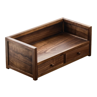 北美胡桃木博古架桌面小型茶书榻实木茶饼收纳茶具架子抽屉置物架