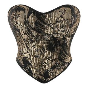 黑金色提花复古宫廷外穿鱼骨胸衣短款抹胸上衣绑带收腰内搭马面裙