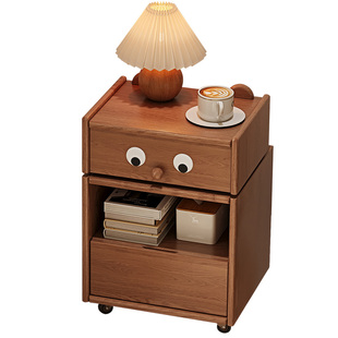 莱舍北欧实木床头柜卧室家用小户型收纳储物柜可移动旋转沙发边柜