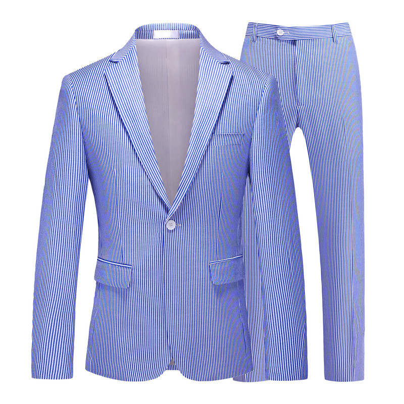 夏季薄款泡泡纱男士西服两件套