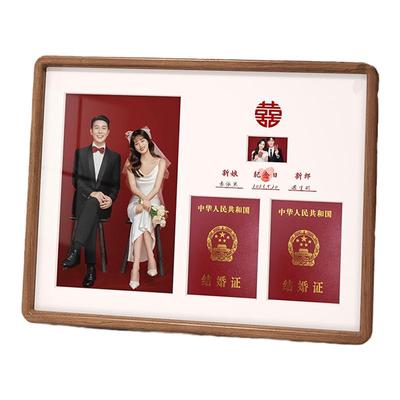 结婚证实木相框摆台定制婚纱照打印洗登记照做成创意周年纪念礼物