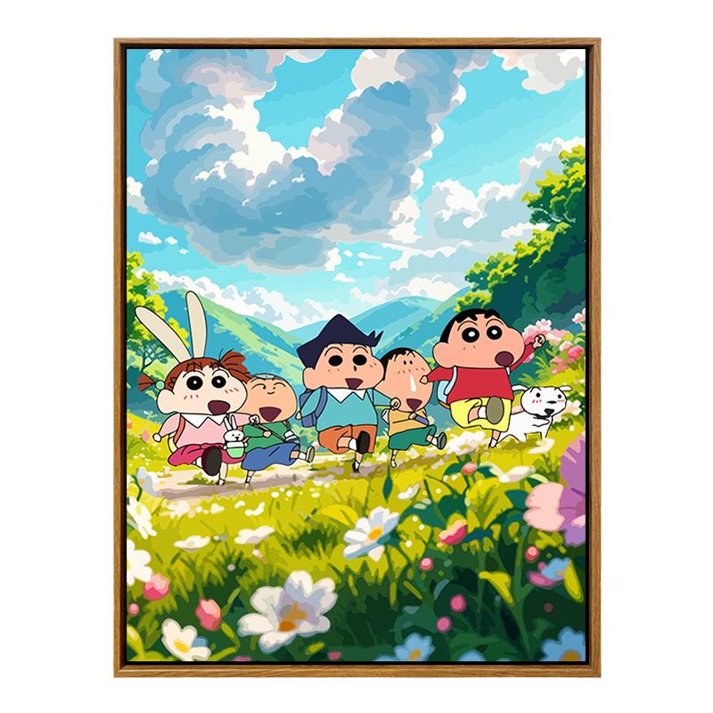可爱卡通蜡笔小新数字油画diy手绘油彩画丙烯填充减压手工填充画