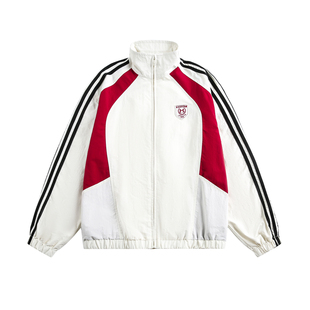 NEVERNEED撞色条纹立领夹克男春季美式潮牌cleanfit刺绣情侣外套