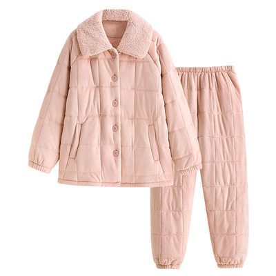 睡衣女冬季湖南省服三层加厚粉色