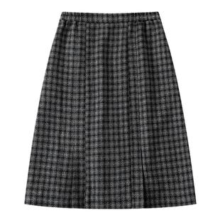 Cycle Document 羊毛混纺/小A字版型/复古格纹毛呢半身裙女中长款