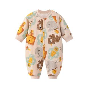 哇哇婴儿薄棉连体衣春秋夹棉保暖秋冬男女宝宝新生儿衣服外出棉衣