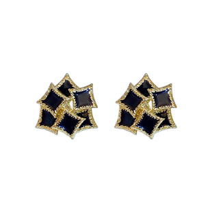 黑夜白昼~法式复古金属滴釉几何方形耳环轻奢高级感小众气质耳饰