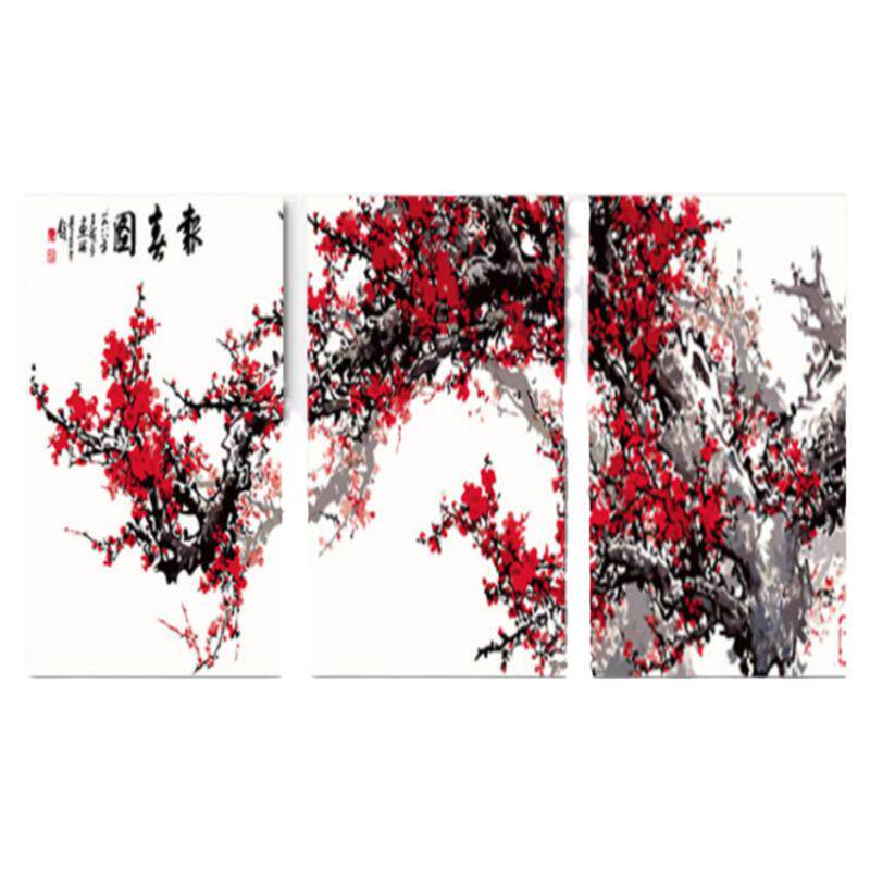 三联画diy数字油画风景花卉手绘