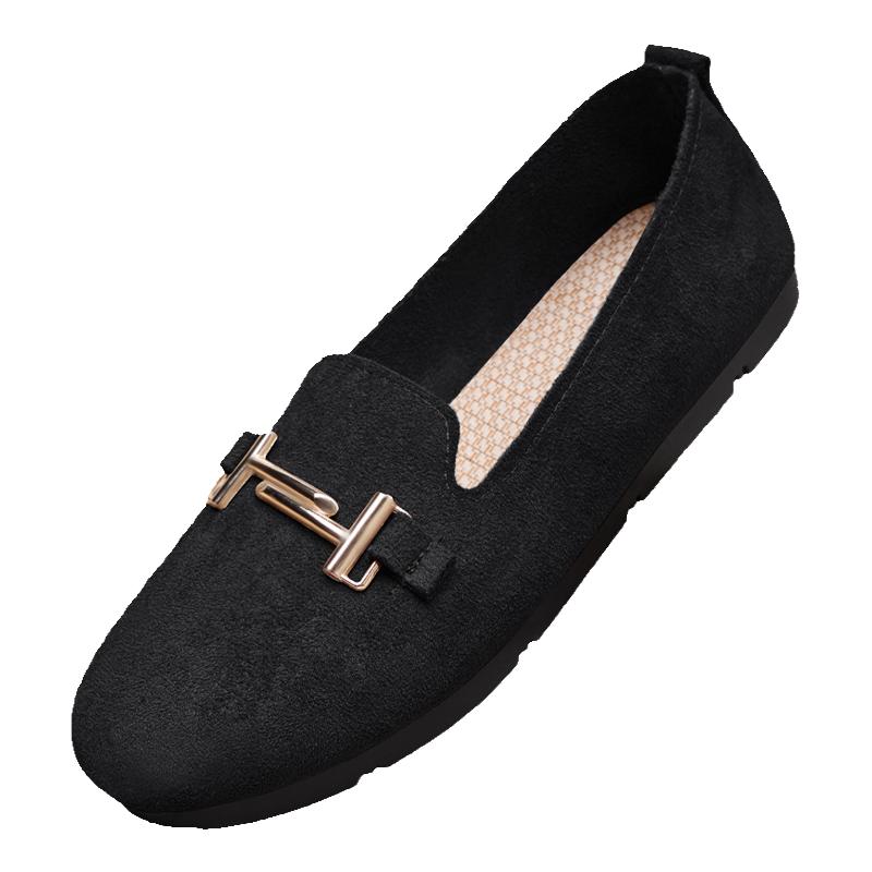 2025年新款春秋乐福豆豆懒人鞋一脚蹬布鞋黑色休闲晚晚女平底单鞋