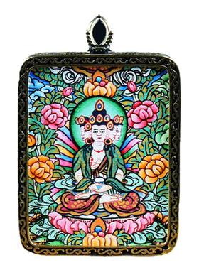 手绘小唐卡吊坠大日如来